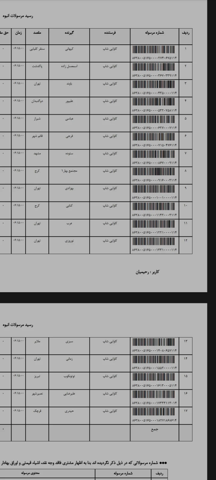 کدهای رهگیری پستی