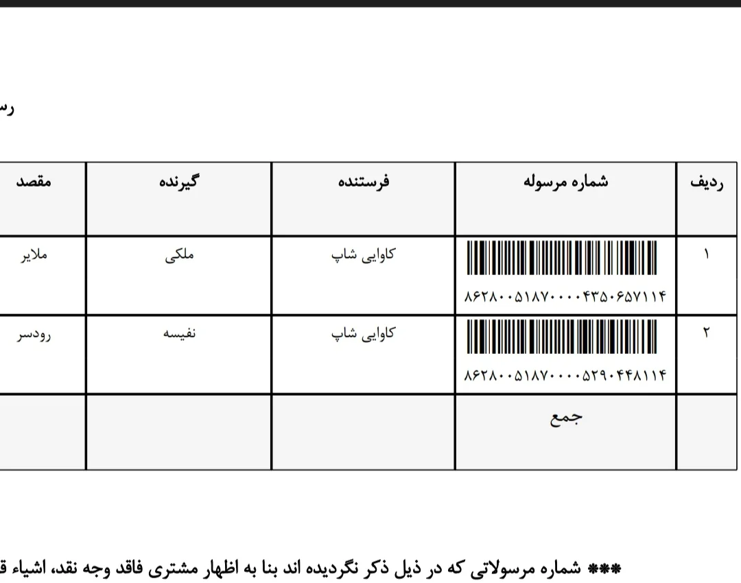 کدهای رهگیری ۱ مهر ۱۴۰۵