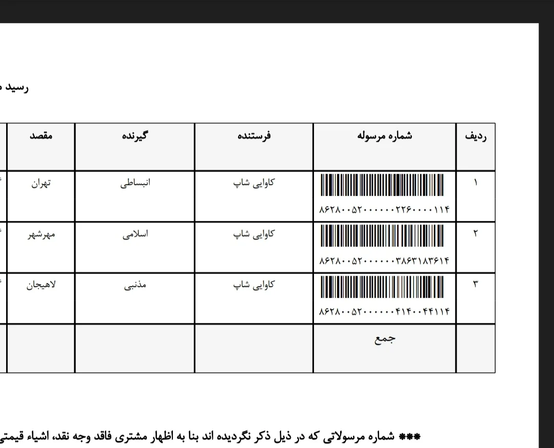 کدهای رهگیری ۱۵ مهر ۱۴۰۵