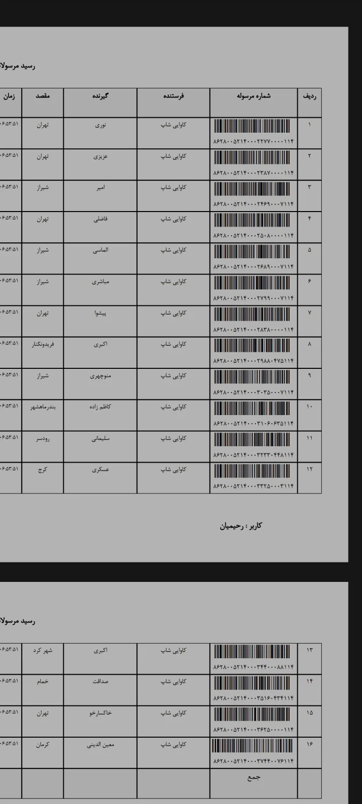 کدهای رهگیری ۲۸ مهر ۱۴۰۵